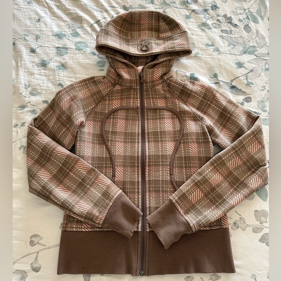 Lululemon scuba hoodie, pink and brown plaid. Size 6. Gently used condition. - Picture 1 of 4